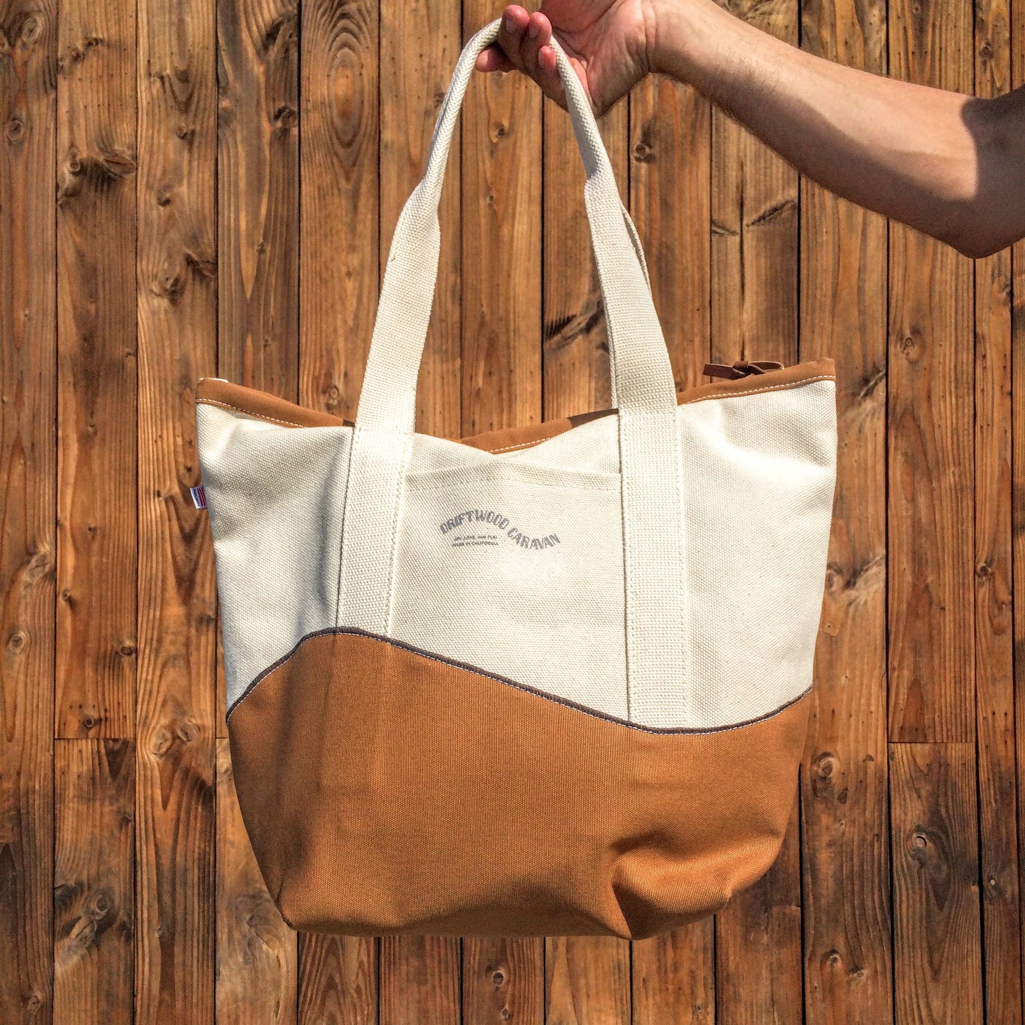Canvas Beach Bag with Zipper Top and Interior Pocket by Driftwood Caravan